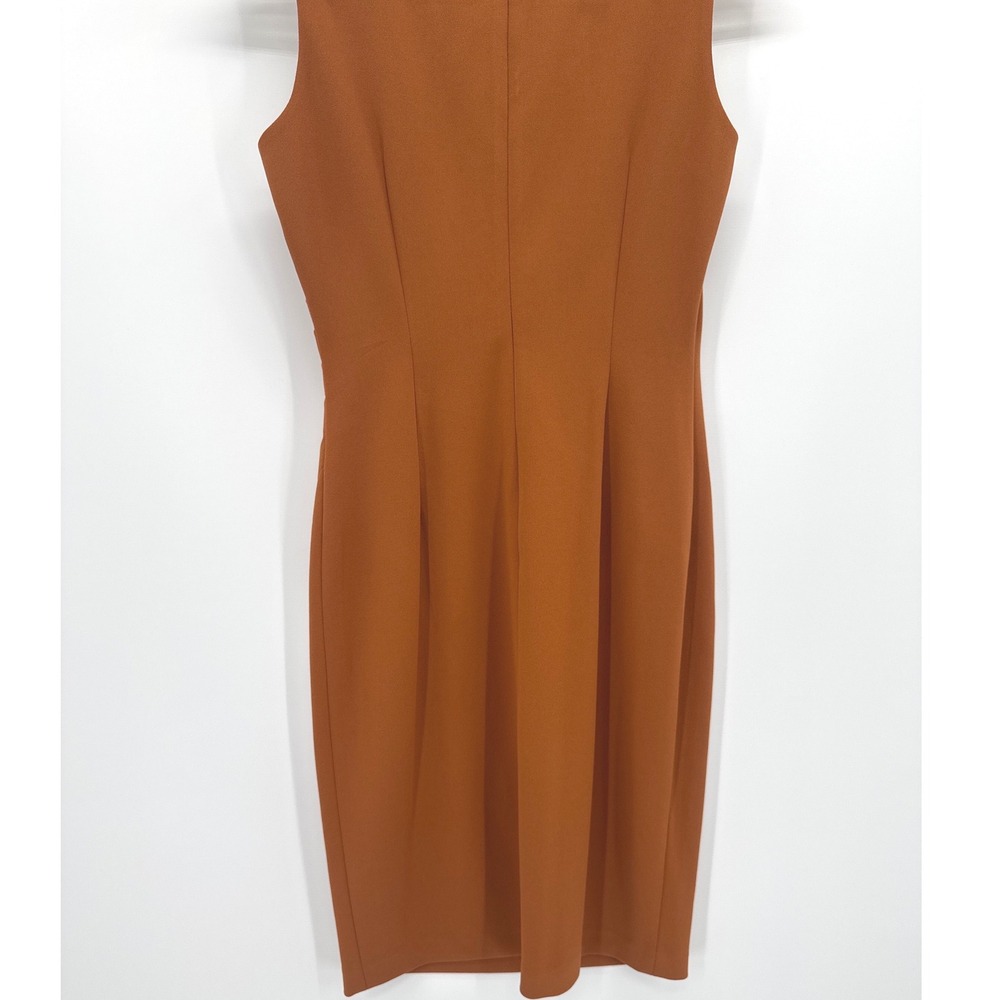 Calvin Klein Sheath Midi Dress Women's 4 Orange Rust Sunburst Pleated Sleeveless - Picture 8 of 9